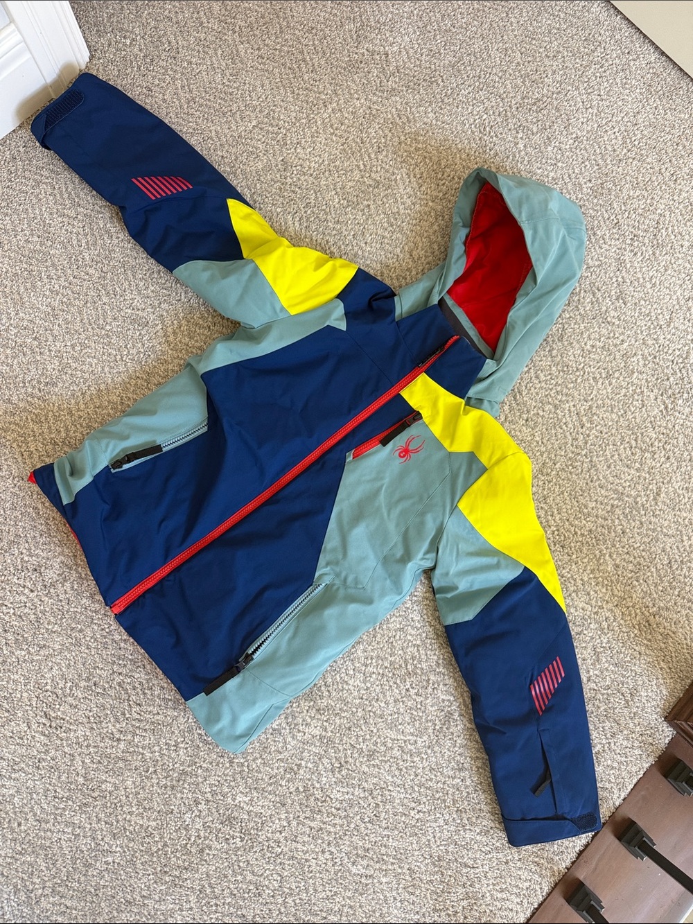 Spyder Kids Colorblock Hooded Rain Jacket - Navy, Light Blue & Yellow